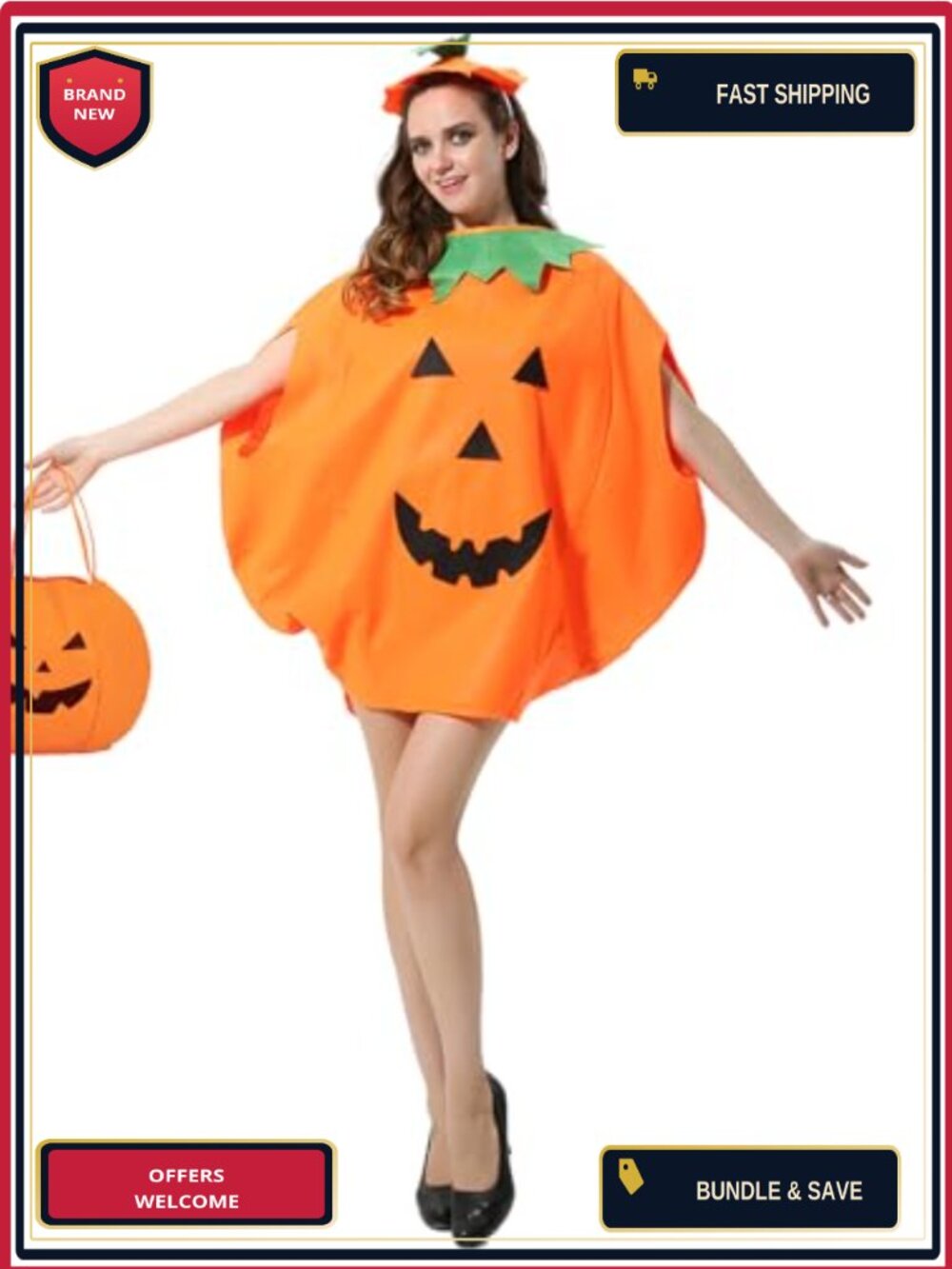 Pumpkin Halloween Costume 3PC Set Non-woven Fabric with Hat & Bag